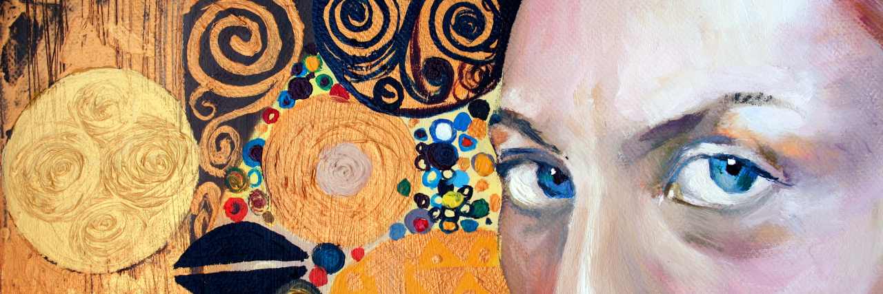 Osteogenesis Imperfecta Type 1: The Difficulty of Invisible Illness painting of a woman's eyes with abstract orange background