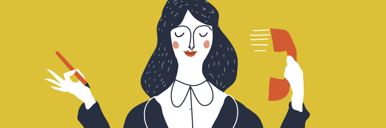 Why Anxiety Makes Me Dread Being Offered the Job I Applied For Female personal assistant cute vector illustration. Young office manager multi-tasking. Cartoon business lady illustration. The secretary holding telephone and pen.