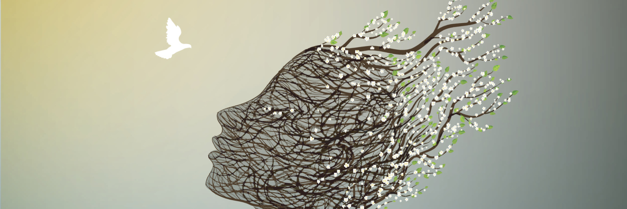 Why We Need to Change Our Expectations When it Comes to Illness Tree branches forming the face of a woman, looking up at a white bird in the sky.