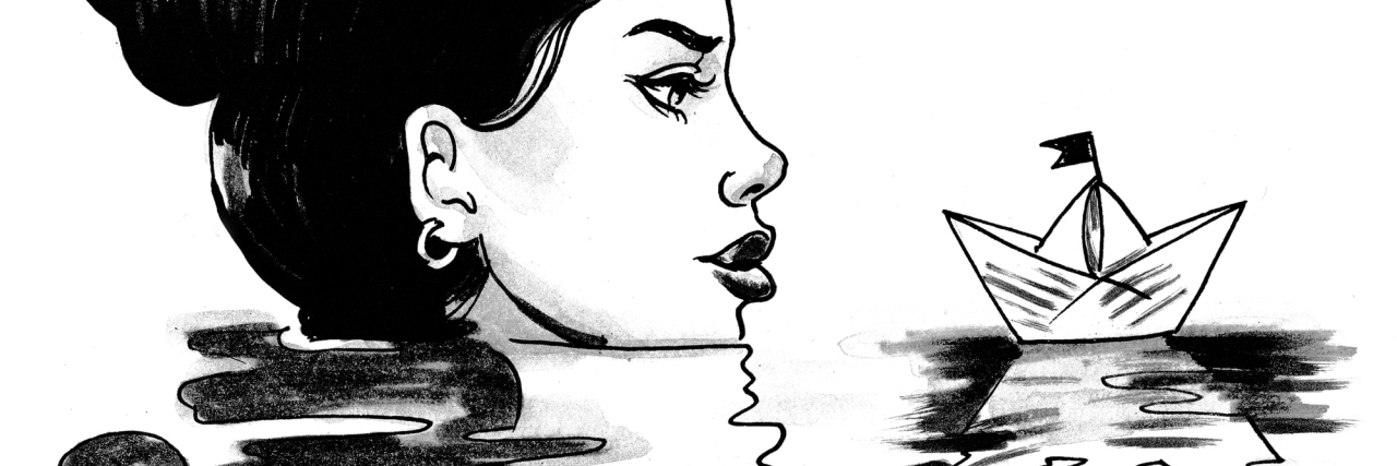 To Those Who've Been Told They Are 'Too Much' and 'Never Enough' Ink sketch of a beautiful girl in water with a paper ship
