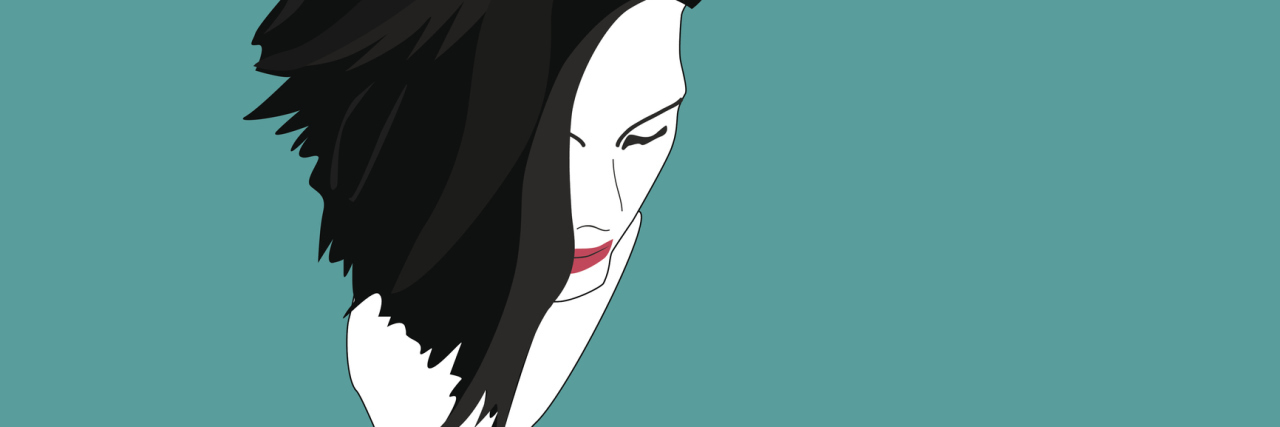 illustration of woman's face against teal background