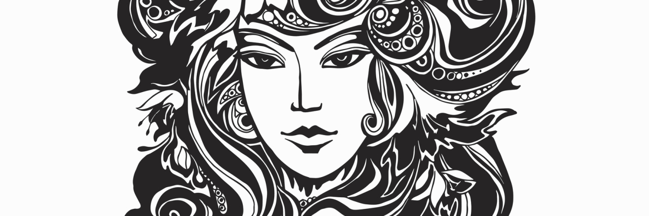 What to Do When a Loved One Tells You They Have Fibromyalgia black and white illustration of a woman with hair swirling around her face