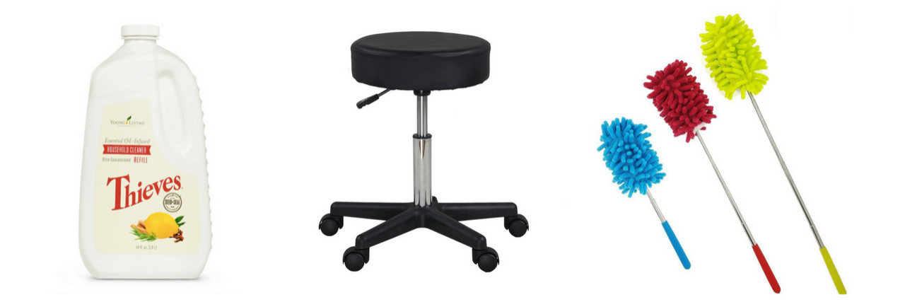 Cleaning With Chronic Illness: 24 Products That Make It Easier thieves househould cleaner, rolling office stool and microfiber dusters