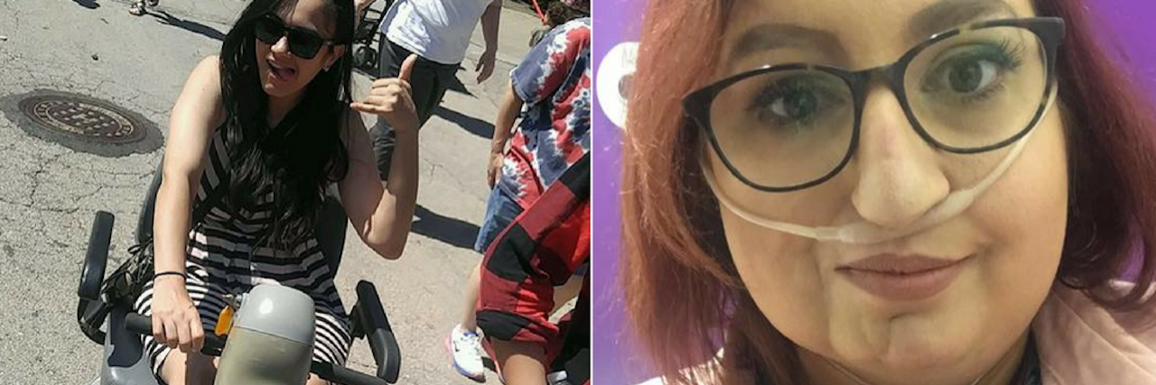 27 Photos Spoonies Wanted to Post on Facebook, but Didn't woman in a mobility scooter at the zoo next to woman with an oxygen tube in her nose at the airport