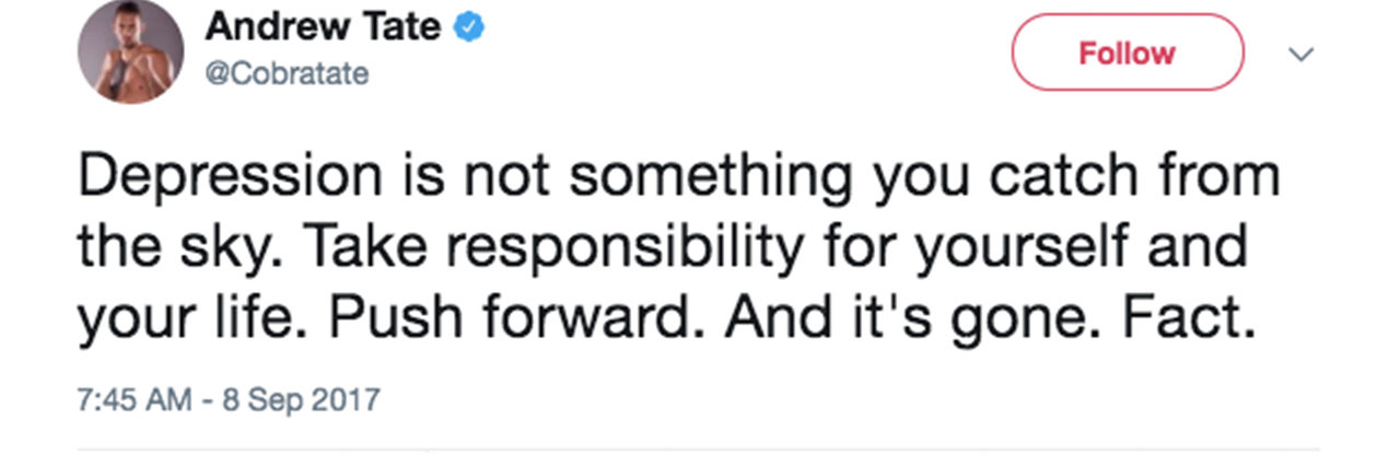 Andrew Tate Goes on Twitter Rant About How Depression tweet