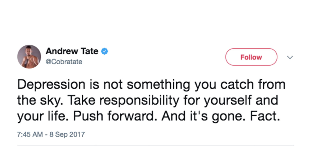 Andrew Tate tweet on depression provokes heavy backlash