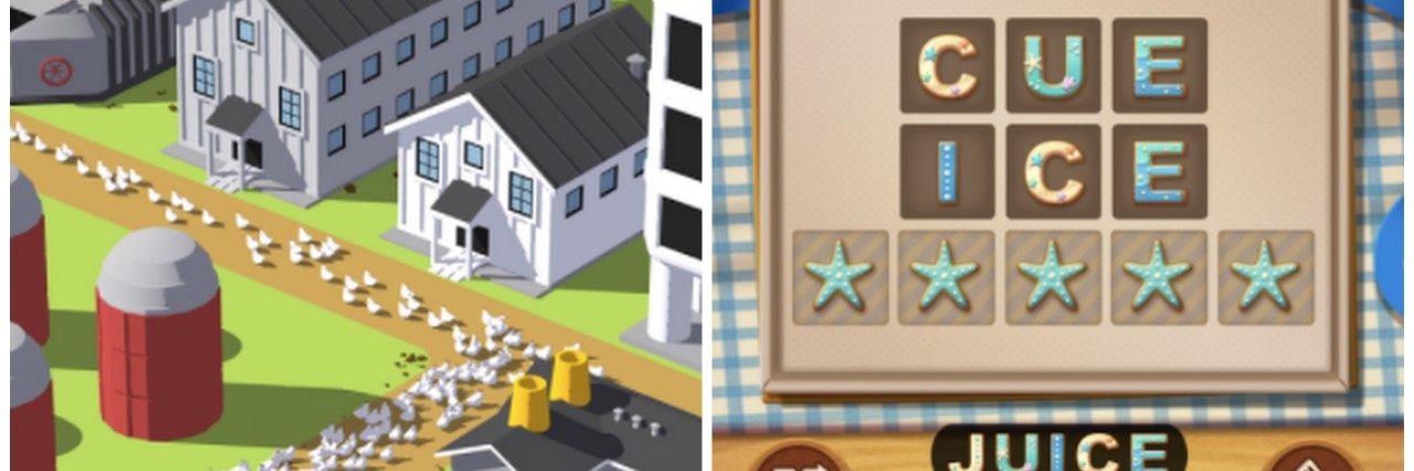 screenshots of egg inc and word cookies games