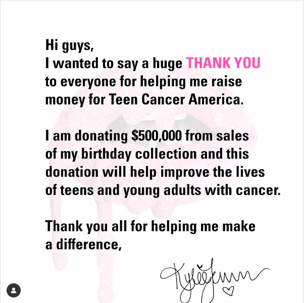 Text from Kylie Jenner's instagram announcement