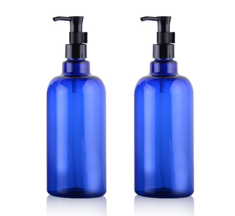 blue pump bottles