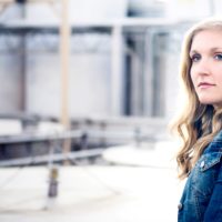 blonde woman looking away