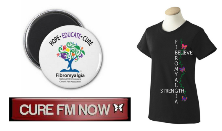 national fibromyalgia and chronic pain association awareness magnet, wristband and t-shirt