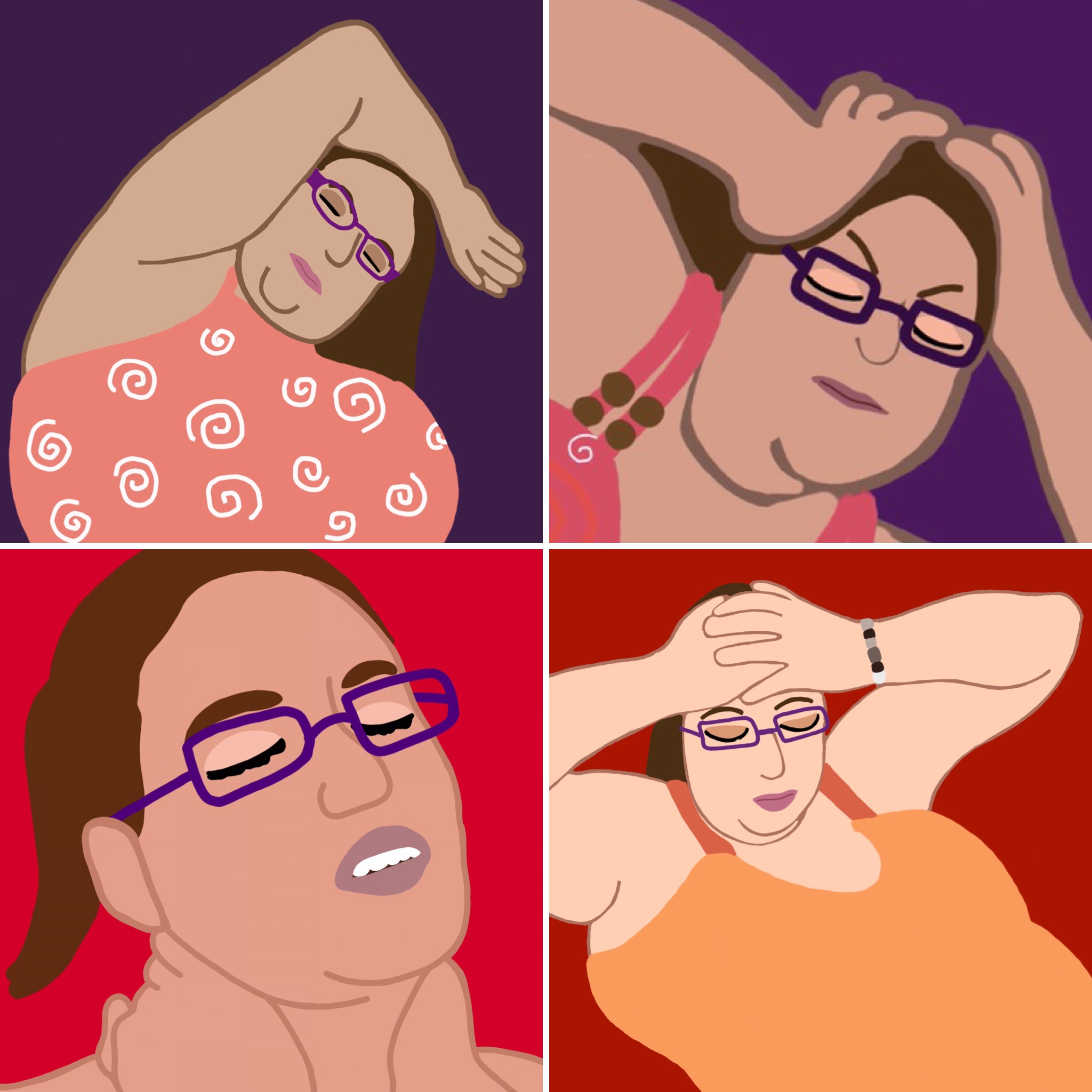 Four images in a collage of a woman struggling in pain.