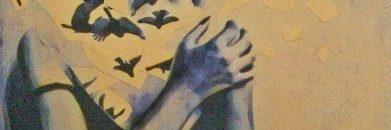 Questions That Pressure Disclosure of a Chronic Illness painting by the author of a woman whose head has turned into birds