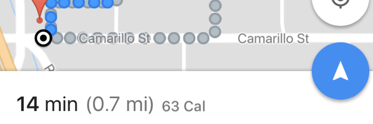 Google map route that shows calories burned