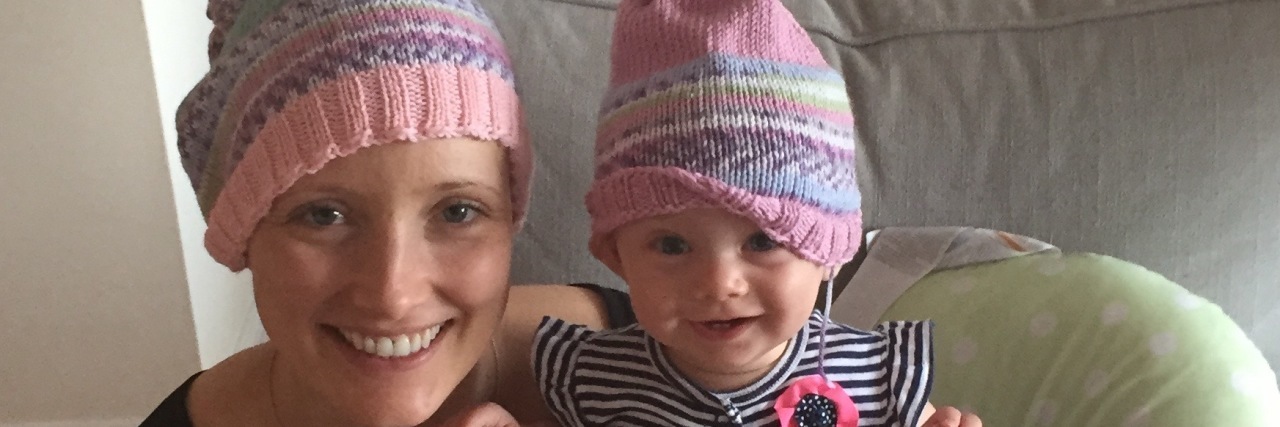 Drugs, Hugs, and Losing My Jugs: A Breast Cancer Journal - May 30, 2015 Jessica Sliwerski and Poppy in beanies