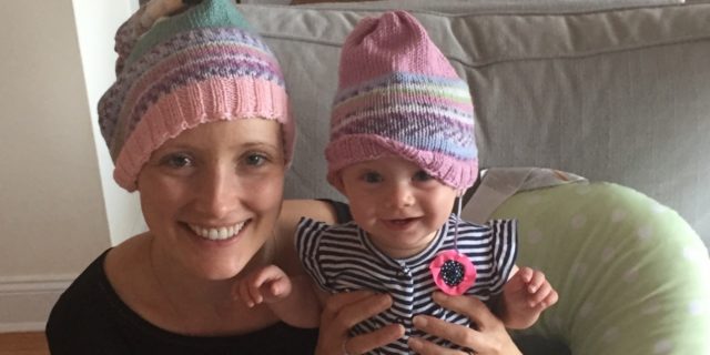 Drugs, Hugs, and Losing My Jugs: A Breast Cancer Journal - May 30, 2015 - My Favorite Pizza Place Jessica Sliwerski and Poppy in beanies