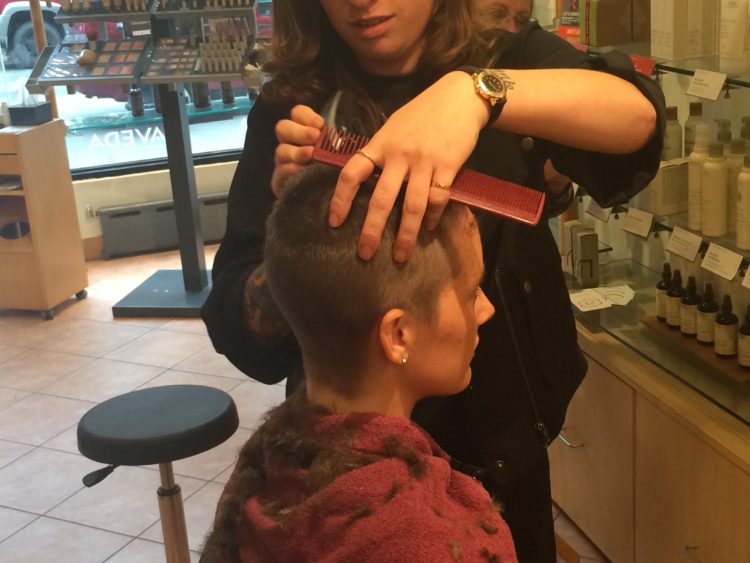Jessica Sliwerski getting hair cut