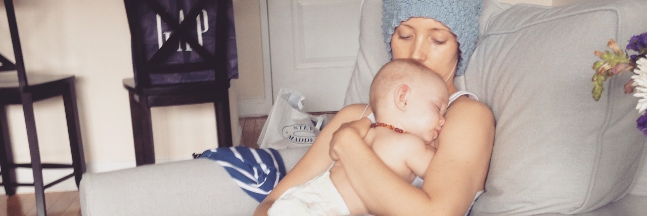 Drugs, Hugs, and Losing My Jugs: A Breast Cancer Journal - May 28, 2015 Jessica Sliwerski snuggling Penelope