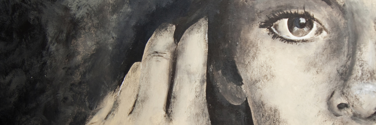 Why I'm Scared to Tell Someone About My Self-Harm illustration of woman pulling hair behind face