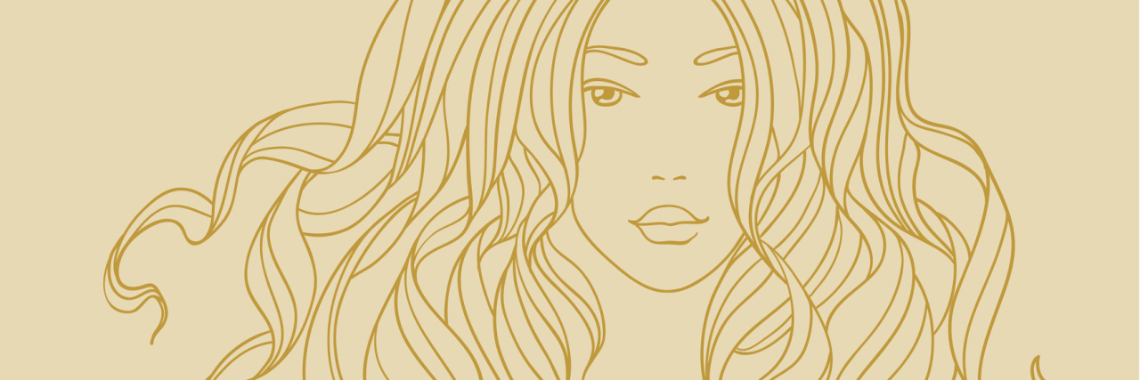 What Anxiety Means to Me Vector portrait of a beautiful girl with long curly hair. Line art.