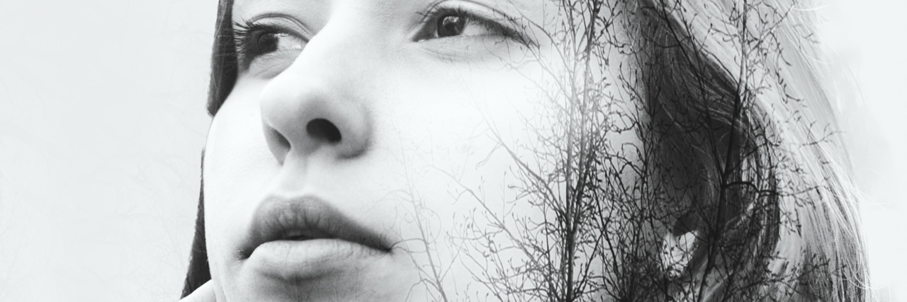 Why My Depression Is Not 'Caused' by Lack of Effort Double exposure of beautiful girl and leaves black and white tree