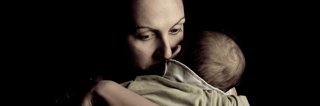 A true love and happiness between a mother and her child. This black and white image shows happy emotion.