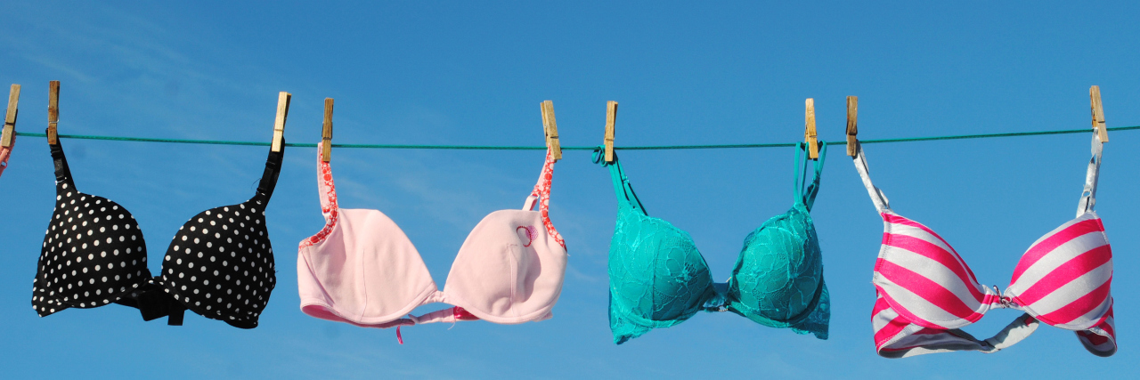 10 Awesome and Unexpected Gifts Breast Cancer Gave Me Four colorful Bras on Clothesline