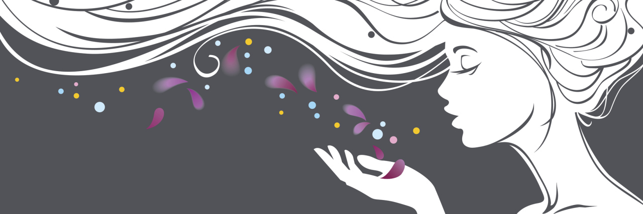 Acts of Kindness I've Been Shown While Battling POTS illustration of a woman blowing purple flower petals