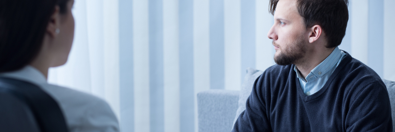 Admitting I Need Help Coping With Fibromyalgia man talking to a therapist