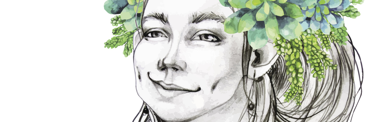Not Judging Myself or Feeling Guilty Because of Chronic Illness woman with succulents in her hair