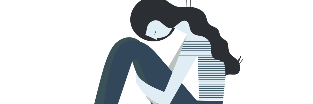 Vector illustration of a depression girl with birds that build their nests