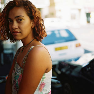 A woman smiling