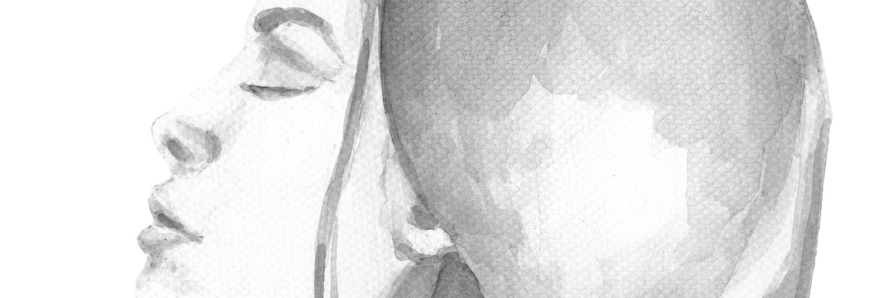 Feeling Ashamed for Having Lyme Disease as a Former Health Coach black and white watercolor painting of a woman looking up with her eyes closed