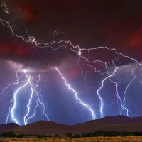 Thunderstorm with multiple lightning strikes.