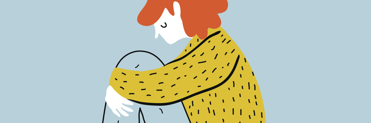 What to Know If Your Chronic Illness Is Still Undiagnosed illustration of woman sitting and hugging her knees