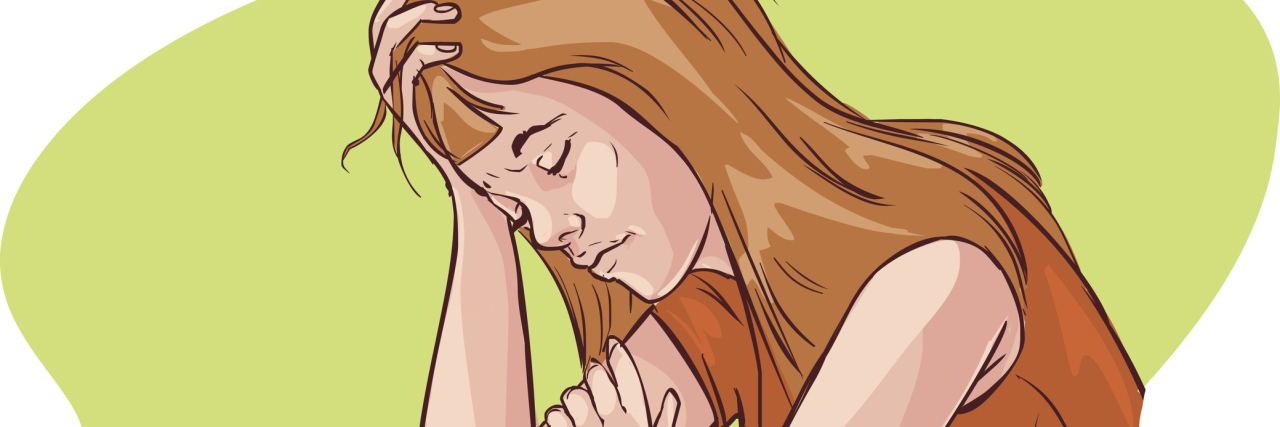 How Giving Up Helps Me Cope With Hypermobile Ehlers-Danlos Flares illustration of woman sitting at a table and looking upset