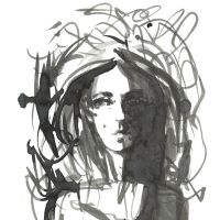 A sketched image of a woman.