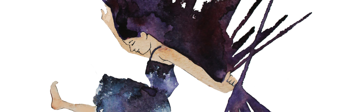 My Psychiatric Medication Makes Me Numb illustration of a woman caught in a dark web