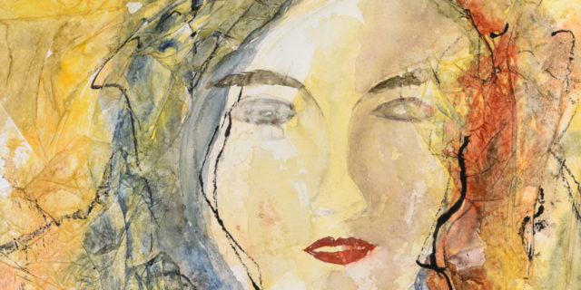 Modern watercolor portrait of a young woman