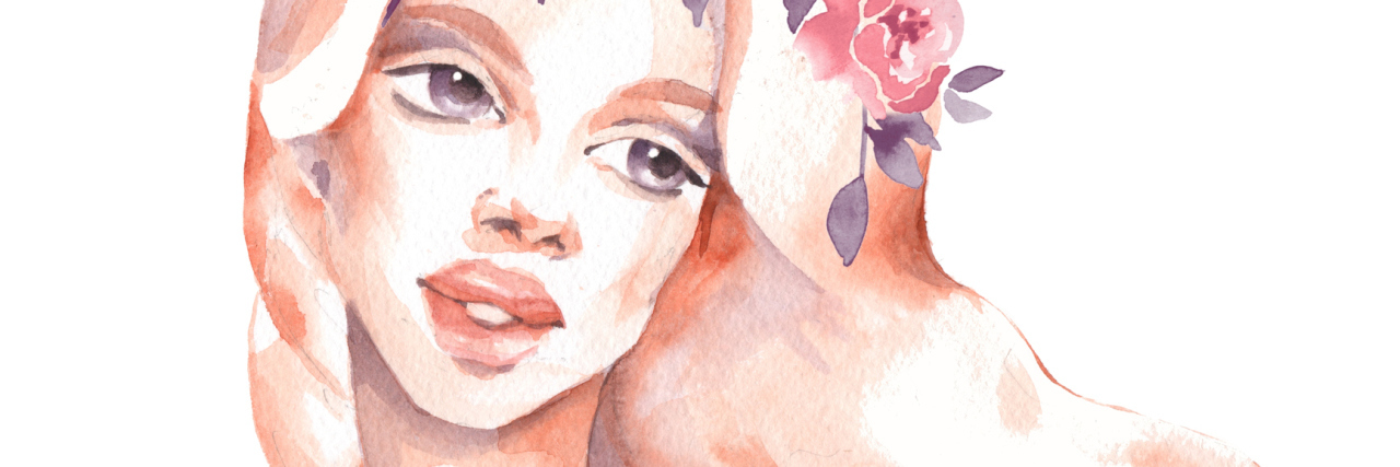 How Identifying Lyme Disease as Cause of Illness Is Helping Me Heal watercolor painting of a woman with pink and purple flowers in her hair