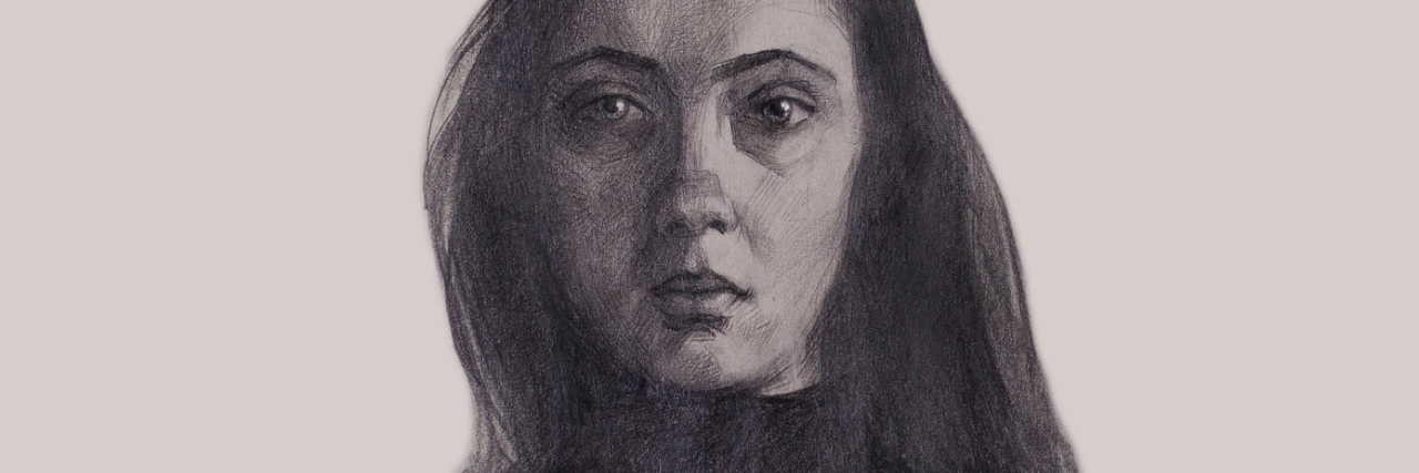 Pencil self-portrait of a young girl on a light background