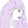 drawing of a woman with purple hair and pink lips, closed eyes