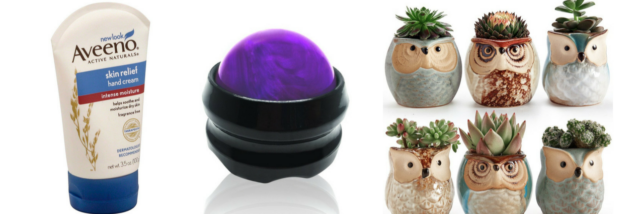 22 Gifts to Give a Friend in the Hospital hand cream, massage roller ball and succulents