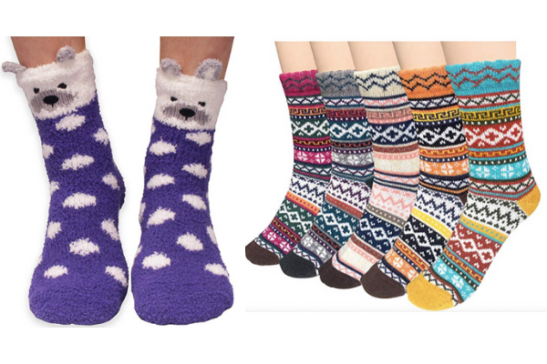 Images of different kinds of fuzzy socks