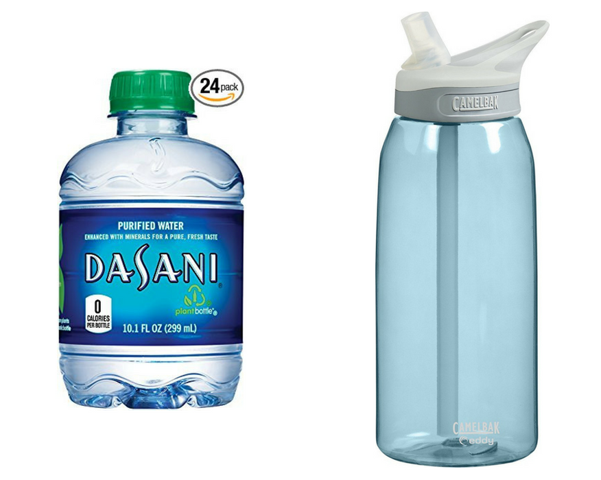 dasani 10 oz. water bottle and camelbak reusable water bottle