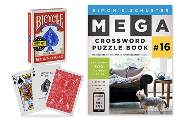 Images of a deck of cards and a crossword puzzle book