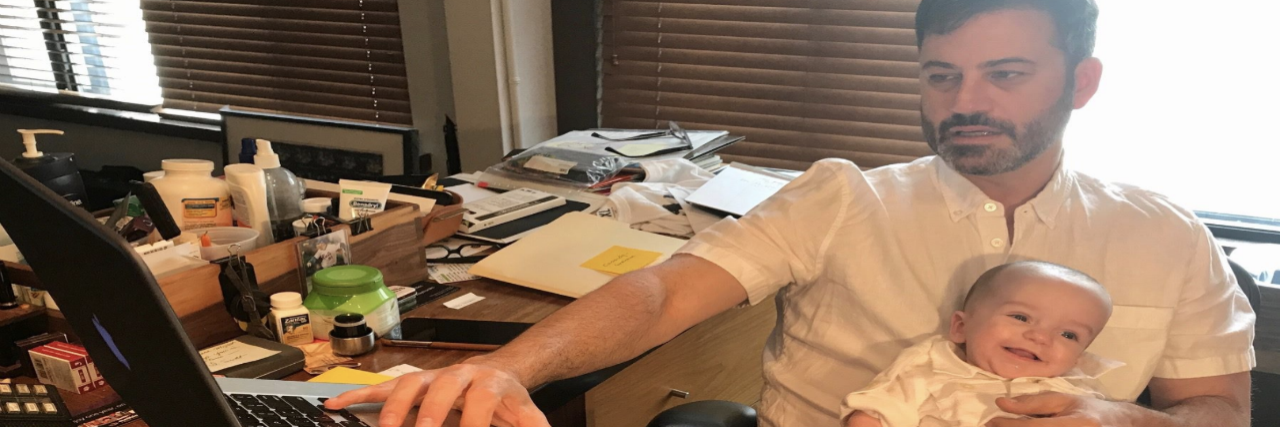 Jimmy Kimmel Regrets Sharing His Son's Condition on TV Jimmy Kimmel sitting with son Billy