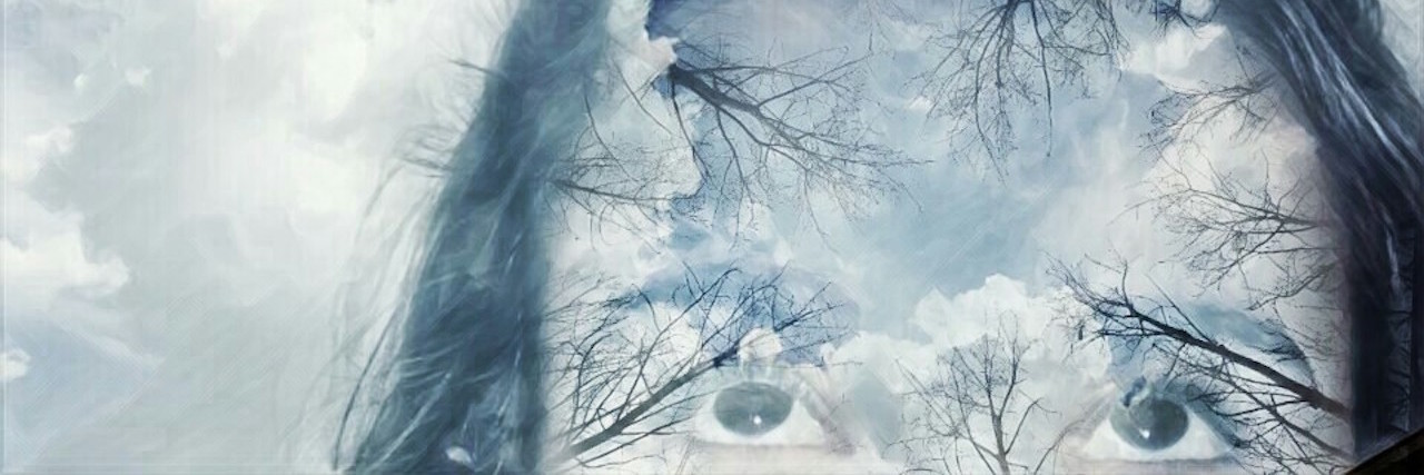 Inspiration for a Tough Day With Chronic Illness and Pain double exposure of a woman's face and a blue cloudy sky