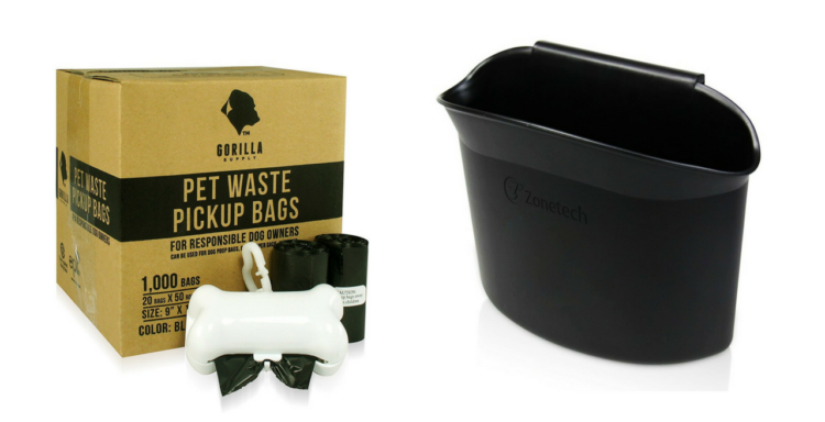 pet poop pickup bags and mini trash can