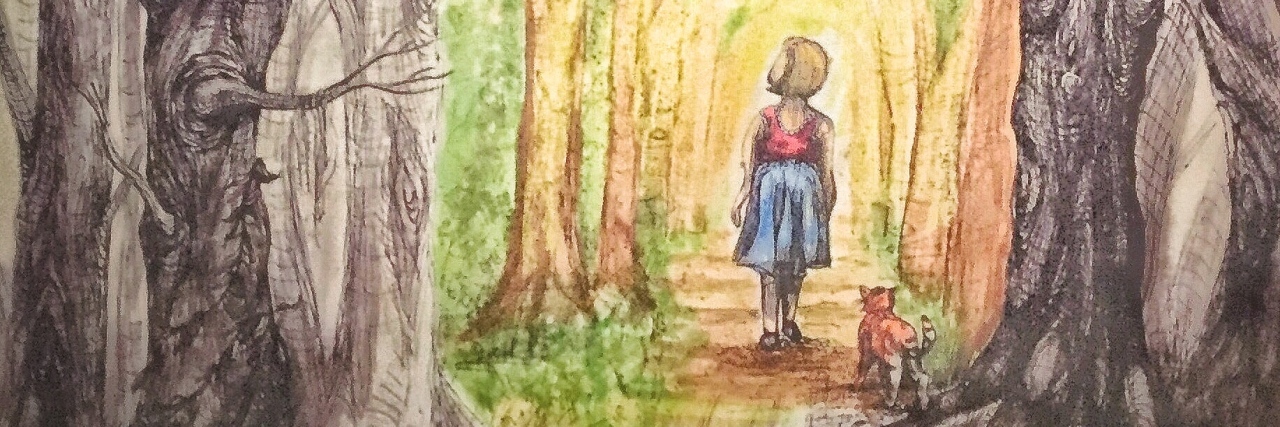 The Losses and Gains of Chronic Fatigue Syndrome An illustration of a woman walking through a forest.